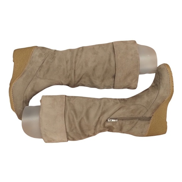 Bass sz 8.5 Eden tall stone micro suede wedge heel boots - Picture 5 of 16